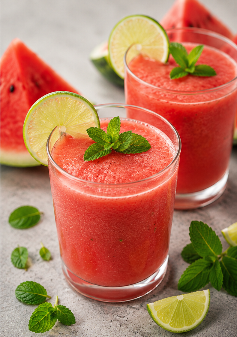Smoothie pastèque–citron–menthe, sans sucre